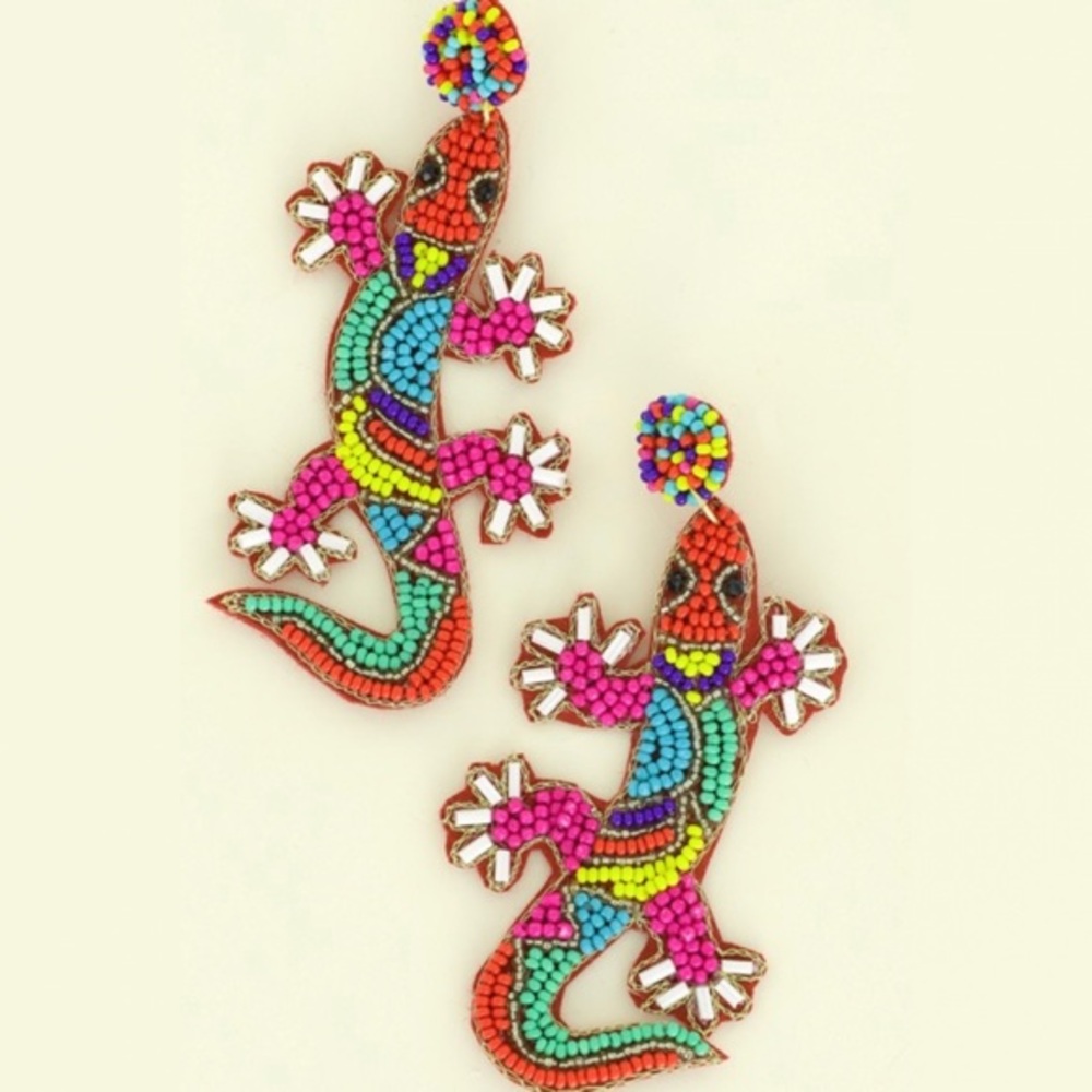 Multi color gecko lizard earrings